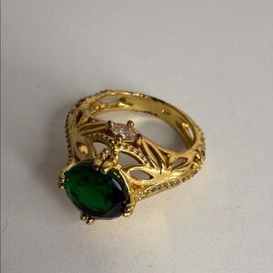 925 Gold Ring with Green Center Stone